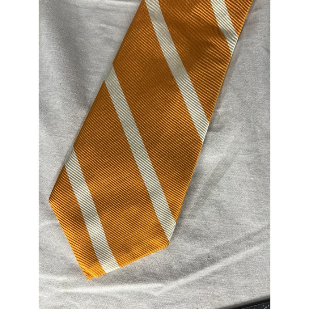 Miller Bros LTD Repp Tie Orange & White Stripes 100% Silk USA Made Volunteers